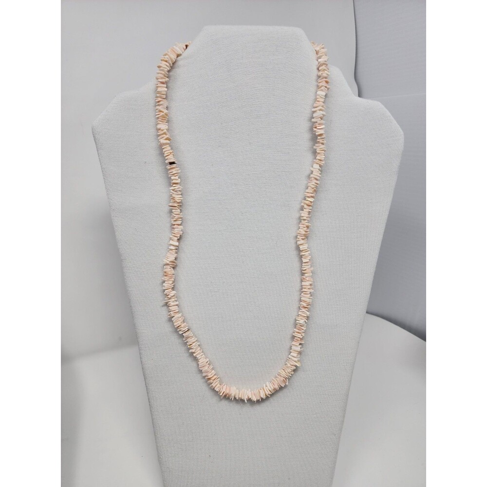 Vintage Pink Shell Chip Necklace Boho Mid Century Beach Hawaiian Style 24”